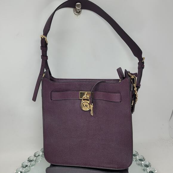 Michael Kors The Hamilton Leather Satchel Handbag Strap Damson Purple 99% EXC! - Picture 1 of 12
